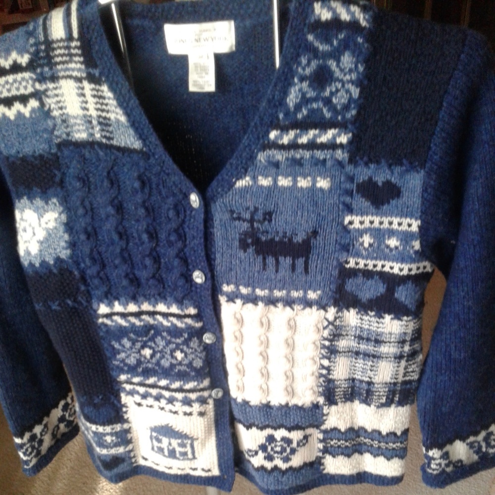 Jones New York Wool Cardigan Winter Sweater MED